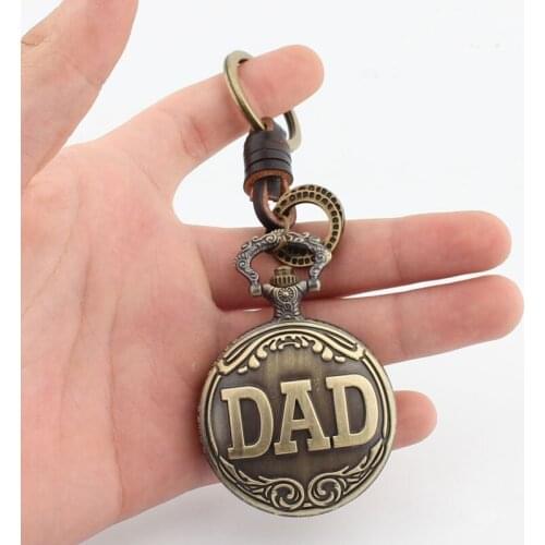 Fashion Jewelry Dad Bronze Metal Charms Family Gift Pocket Watch Best Fathers Day Jewelry Leather Chain Keychain Key Ring Holder