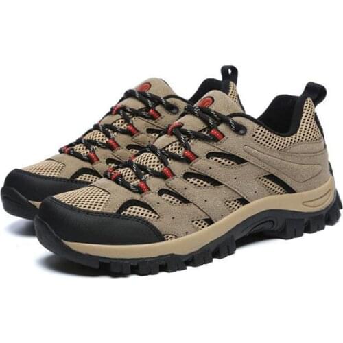 Large Size Men Outdoor Climbing Shoes Leather Breathable Mesh Non-slip Scratchproof Shoes Slow Shock Trekking Hiking Sports Shoe