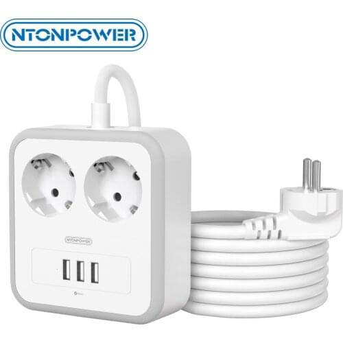 NTONPOWER Wall Mountable USB Power Strip with 3M Extension Cord, Network Filter with 2 AC Socket 3 USB Port, Business Smart Plug