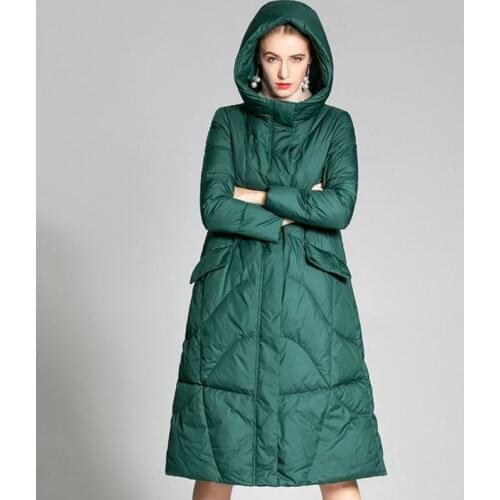 Pure color new style female down jacket winter long womens coats hooded ladies duck down clothes green warm fashion overcoats