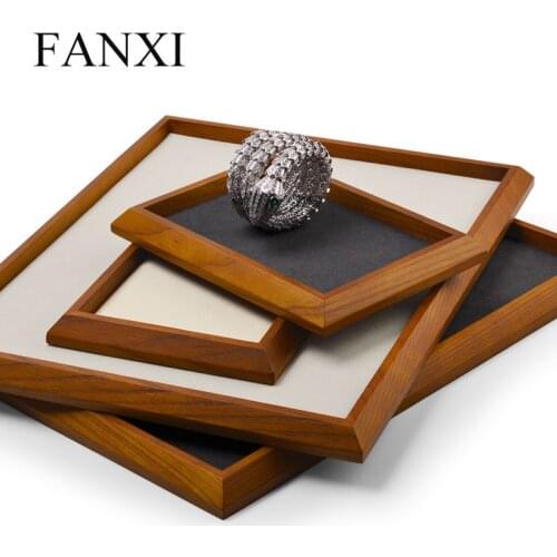 FANXI 2021 Newly Wooden Jewelry Display Trays Microfiber Necklace Organizer Stands Ring Display Tray