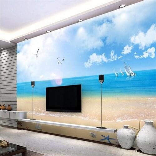 Custom 3d modern decorate photo wallpaper bedroom living room large background wall mural blue sky beach landscape wallpaper