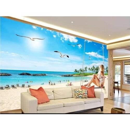Custom photo wallpaper for walls 3 d Mediterranean Sea scenery seaside beach tree beauty background wall decoration painting