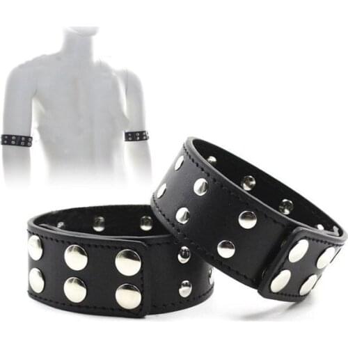 Leather Arm Band Sexual Abuse Hand Restraint Upper Arm Cuff Bondage band Mens Snap Arm Strap Chest Harness Clothing Accessories
