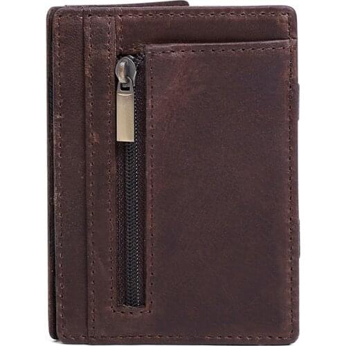 Rfid 100% Genuine Leather Wallet Men Portomonee Card Holder Coin Purse Small Male Money Bag Quality Mini Crazy Horse