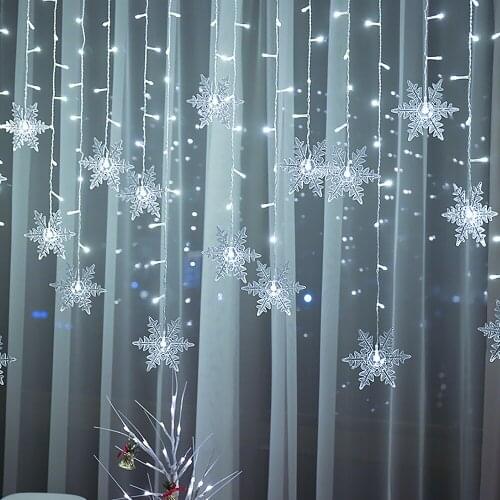 3.5M Christmas String Lights Snowflakes LED Flashing Lamp Waterproof Festival Party Ornament Door Window Curtain Fairy Light