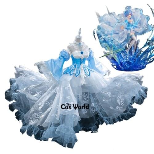 Re:Zero Starting Life in Another World Remu Crystal Flower Wedding Dress Outfit Anime Cosplay Costumes