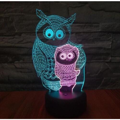 Owl Led 3d Night Light Visual Creative Colorful Control Touch Usb 3d Light Fixtures Christmas decorative lights