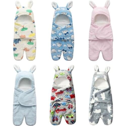 Warm Baby Sleeping Bag Newborn Hooded Envelope Blanket Infant Soft Coral Fleece Swaddle Wrap Stroller Sleepsack