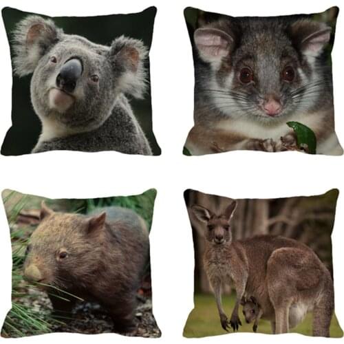 XUNYU Cute kangaroo Linen Pillowcase Home Sofa Square Pillow Cover Animal Pattern Decorative Cushion Cover 45X45cm AC031