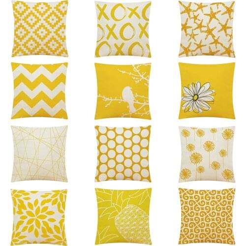 Yellow Geometric Linen Pillow Cover Decorative Geometry Cushion Home Decorative Linen Pillowcase Sofa Cushions