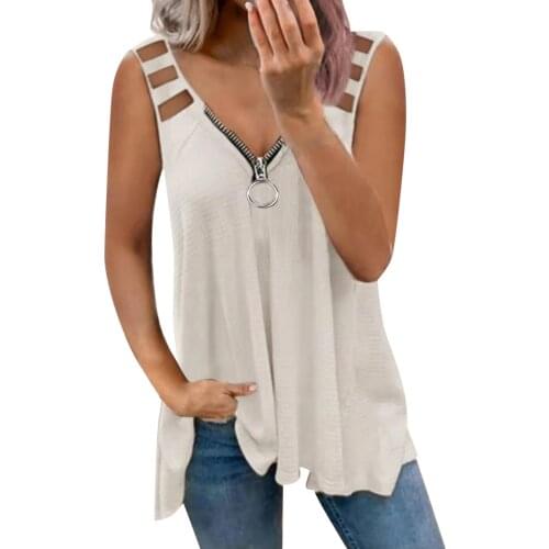 2021 New Summer Hollow Out Tank Tops Plus Size Women Blouses Casual Loose Zipper V-Neck Waffle White Shirt Female Streetwear