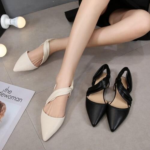 Slip on leather ankle band flat sandals women pointed toe slingback summer shoes cutout gladiator sandalias mujer large size 43