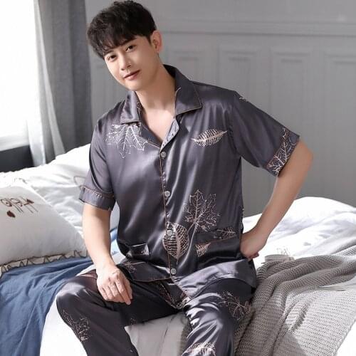 Men Pajamas Sets 2PCS Sexy Notched Pyjamas Suit Rayon Sleep Suit Large Size L-3XL Sleepwear Nightwear Summer Lounge Home Clothes