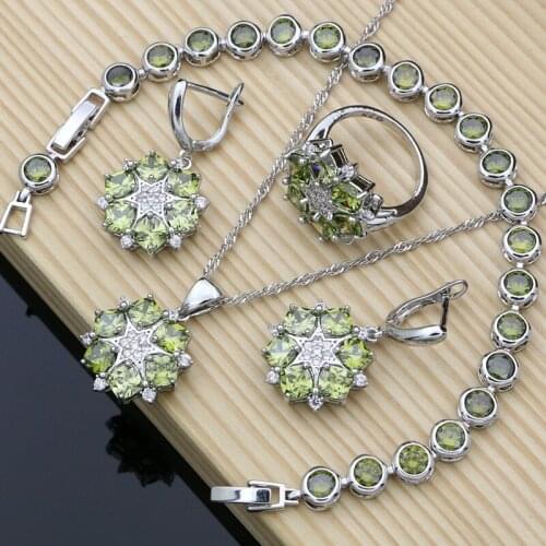 925 Sterling Silver Decoration Bridal Jewelry Olive Green CZ Jewelry Sets For Women Fashion Earrings Turkish Jewelry