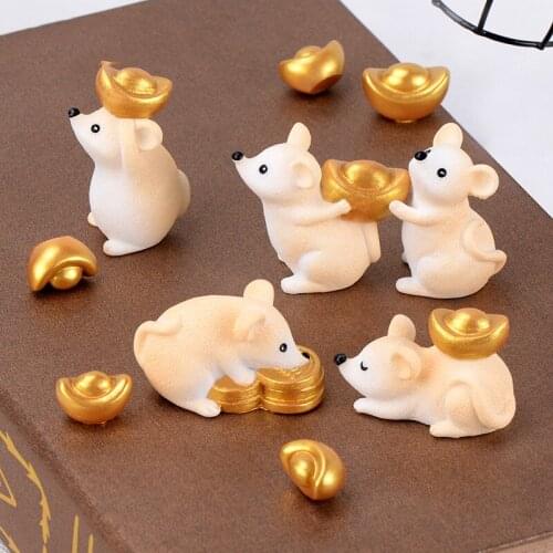 ZOCDOU 1 Piece Yellow Lucky Money Golden Coin Mouse Ornaments Rich Mice Small Statue Little Figurine Crafts Animal Decoration