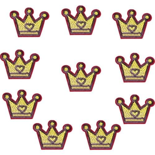 10PCS Sequin Crown Patches for Clothes Iron on Transfer Sequin Applique Patch for Clothes Shoes DIY Sew on Embroidery Badge