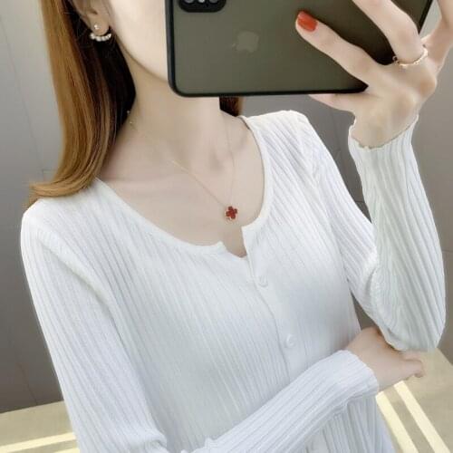 20129 (6 side in row 4) film round collar pure color long sleeve bar ice silk knitted cardigan 33