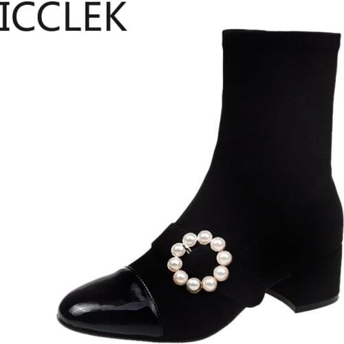 2020 New Women Boots Fashion Mid-heel Zipper Boots Round Toe Square Heel Warm Womens Ankle Boots Zapatos De Mujer Size 41 A004