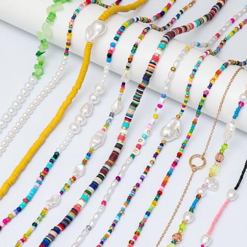 2021 Simple Seed Beads Strand Necklace Women String Beaded Short Choker Necklace Jewelry Chokers Necklace Gift