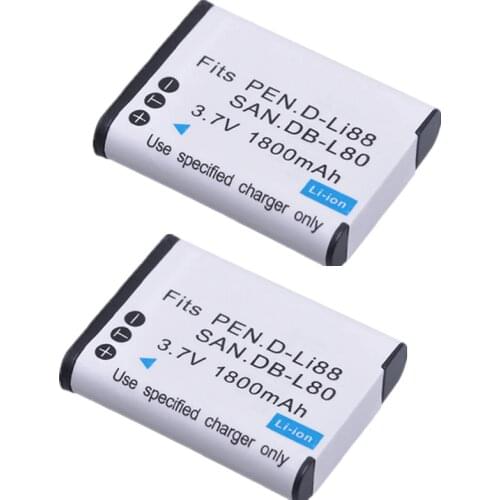 1800mAh D-Li88 DLI88 DB-L80 DBL80 Li-ion Battery for Pentax Optio H90 P70 P80 W90 WS80 and Sanyo Xacti DMX-CG11 VP Cameras