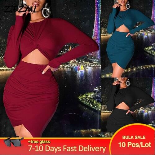 Bulk Items Wholesale Lots Womens Solid Bandage Mini Dresses Elegance Classy Hollow Out Full Sleeve Stretchy Sheath Vestidos