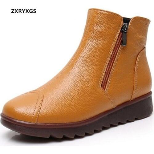 Promotion 2020 New Fall / Winter Boots Flat Non-slip Comfortable Casual Boots Warm Cotton Boots Snow Shoes Genuine Leather Boots