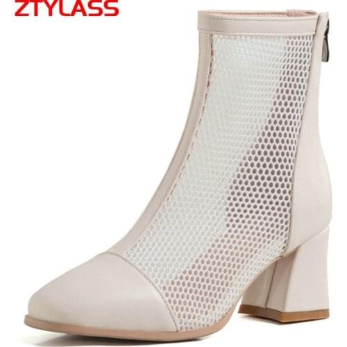 Large Size 33-43 Women Boots Square High Heels Fashion Ankle Boots Fashion Breathable Summer Boots Casual Shoes