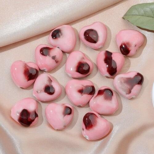 5pcs 27x25mm Heart Ceramic Beads Handmade Diy 3mm Hole Loose Beads For Jewelry Making