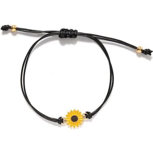 Handmade Sunflower Praying Hand Pendant Stitching Best Frineds Weaving Rope Chain Bracelet For Friend Lover Best Gift