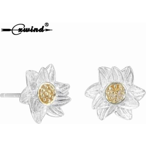 Cxwind Fashion Lotus Flower Stud Earrings For Women Statement Fancy Earring Jewelry Wholesale Female Oorbellen