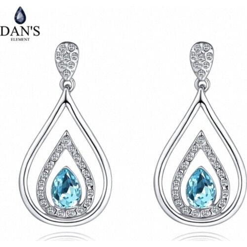 DANS Element Brand Real Austrian Crystals Fashion trendy Dangle Earrings For Women Gift White Gold Color #133521