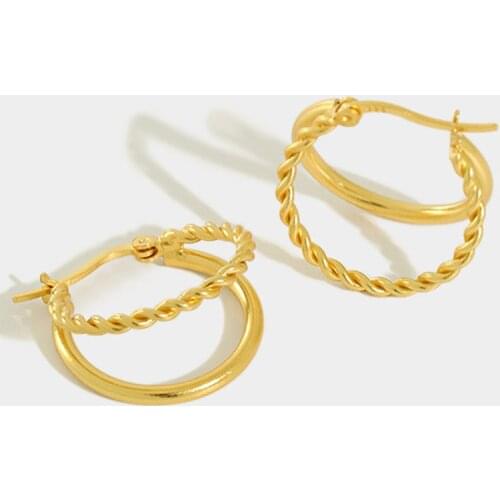 Double Layer Twisted Hoop Earrings Female Simple Fashion Temperament Trend Handmade Jewelry