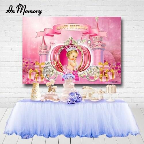 InMemory Girls Newborn Baby Shower Backdrops Pink Castle Carriage kids 1st Birthday Party Photo Studio