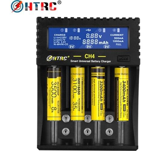 HTRC CH4 9V Smart universal Battery Charger Li-ion Li-fe Ni-MH Smart Fast Charger for 18650 26650 AA AAA 16340 14500 Battery