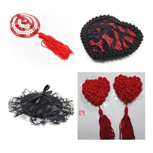 Heart Round Lace Shape Nipple Stickers Chest Stickers Sex Sexy Sequin Nipple Covers With Tassels Pasties