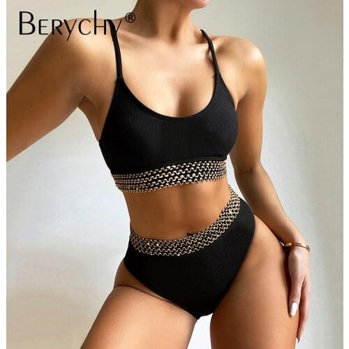 Berychy High Waisted Swimwear Women Bikinis 2020 Sexy Swimsuit Leaf Print Bikini Set Ruffle Biquini Tropical Beach Wear XL