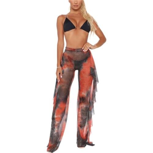 Meihuida Womens Leopard Printing Stretch Pants Tight High Waist Slim Trousers Casual Ruffle Ladies Long Pants Bikini Coverup