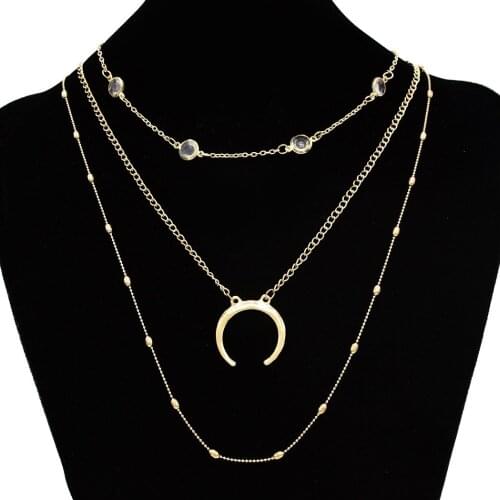 Multilayers Necklace Moon Necklace Boho Jewelry Gold Metal Pendants Pendant Necklaces for Women Rhinestone Necklaces Collar