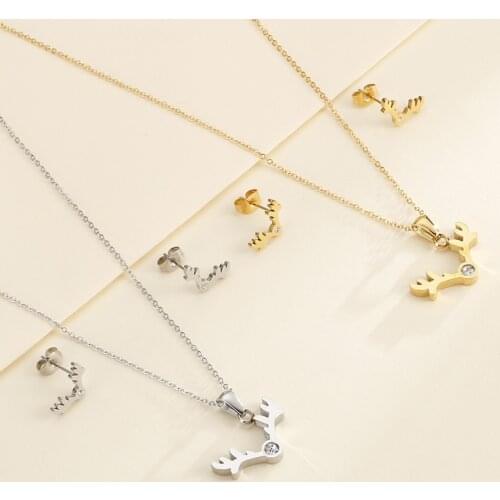Fashion Women Silver Color Gold Stainless Steel Round Pendant Necklace Sets Jewelry