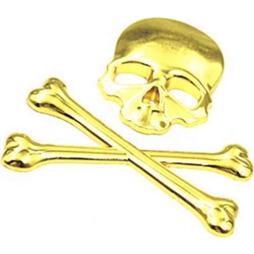 Motorcycle Car Gold 3D Metal Skull Bone Sticker Emblem Decals Skeleton Offroad Cruiser Bobber Chopper Touring Scooter Cruiser