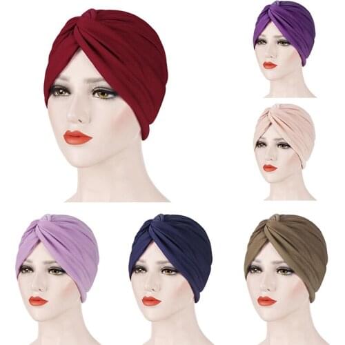 Muslim Women Indian Turban Chemo Cap Knot Cross Hair Loss Cover Beanie Bonnet Cancer Hat Stretch Jersey Headwear Headwrap Islam