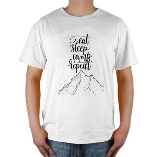 Men T Shirt Printing Tops Tees Grunge Quote - Eat Sleep Travel Repeat Mountain City - Clothes For Traveler Hiking Boys Hipster