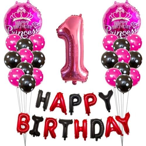 36pcs/Lot Girl Boy Birthday Balloons Set Pink Blue Letter Happy Birthday Party Decorations Polka Dot Latex Globos Baby Shower