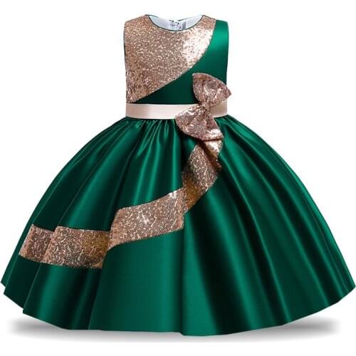 Pageant Kids Party Dress For Girl Children Costume Bow Birthday Dress Sequin Princess Dresses Elegant Vestido Girls Clothes