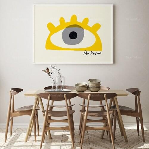 Wall art, large minimalist eye pattern poster art print, yellow and gray medieval minimalist art print wall decoration poster