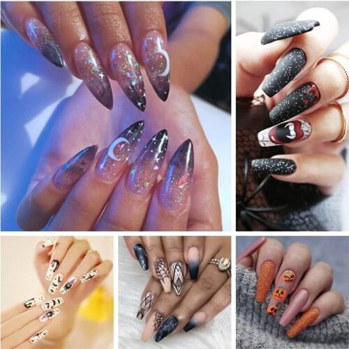 New Hot Grimace Printed Nail Patch Glue Type Removable Long Paragraph Fashion Manicure Fake Nail Patch for Halloween