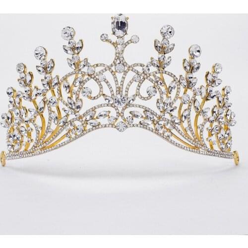 New Gold Glitter Baroque Diamante Crystal Floral Crown Exquisite Charming Tiaras Beauty pageant Bride Wedding Hair Accessories
