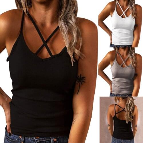 Sexy Womens Tube Top 2021 Womens Basic Criss Cross Tank Solid Sleeveless Spaghetti Strap Casual Knit Tops Fashion кроп топ