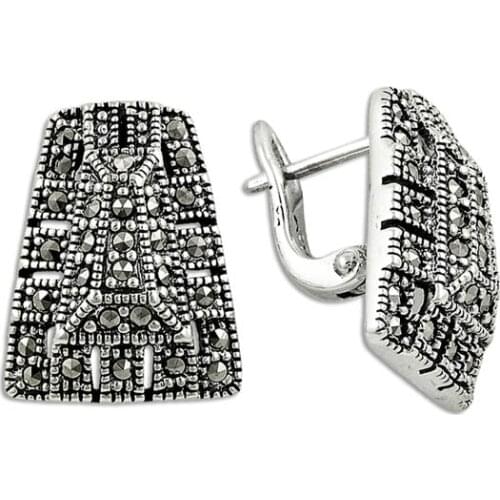 KUTAYDAN Marcasite Stone Earrings 925 Sterling Silver